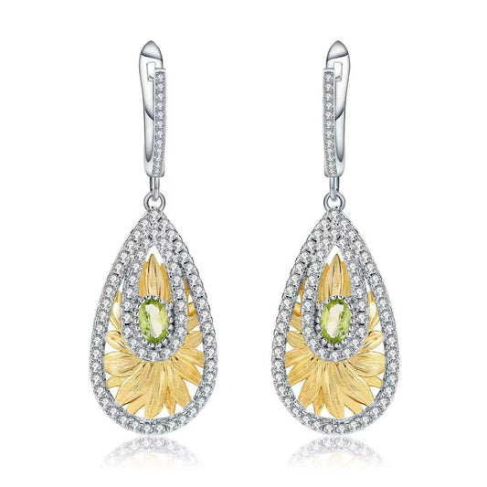 925 silver natural olivine earrings